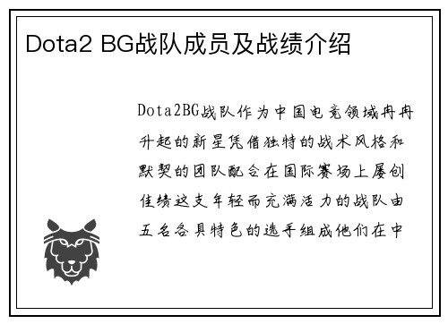 Dota2 BG战队成员及战绩介绍